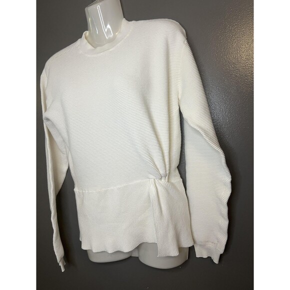 Nine West Sweater Womens Small White Ribbed Tie Waist Long Sleeve Knit Top - Picture 3 of 8